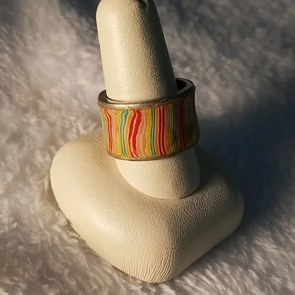 Multicolored Striped Thick Band Ring